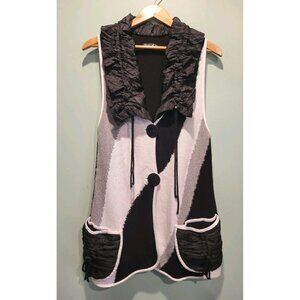 Tivoli Of Ireland Black White Artst Knit Long Sweater Vest Pockets Sz L